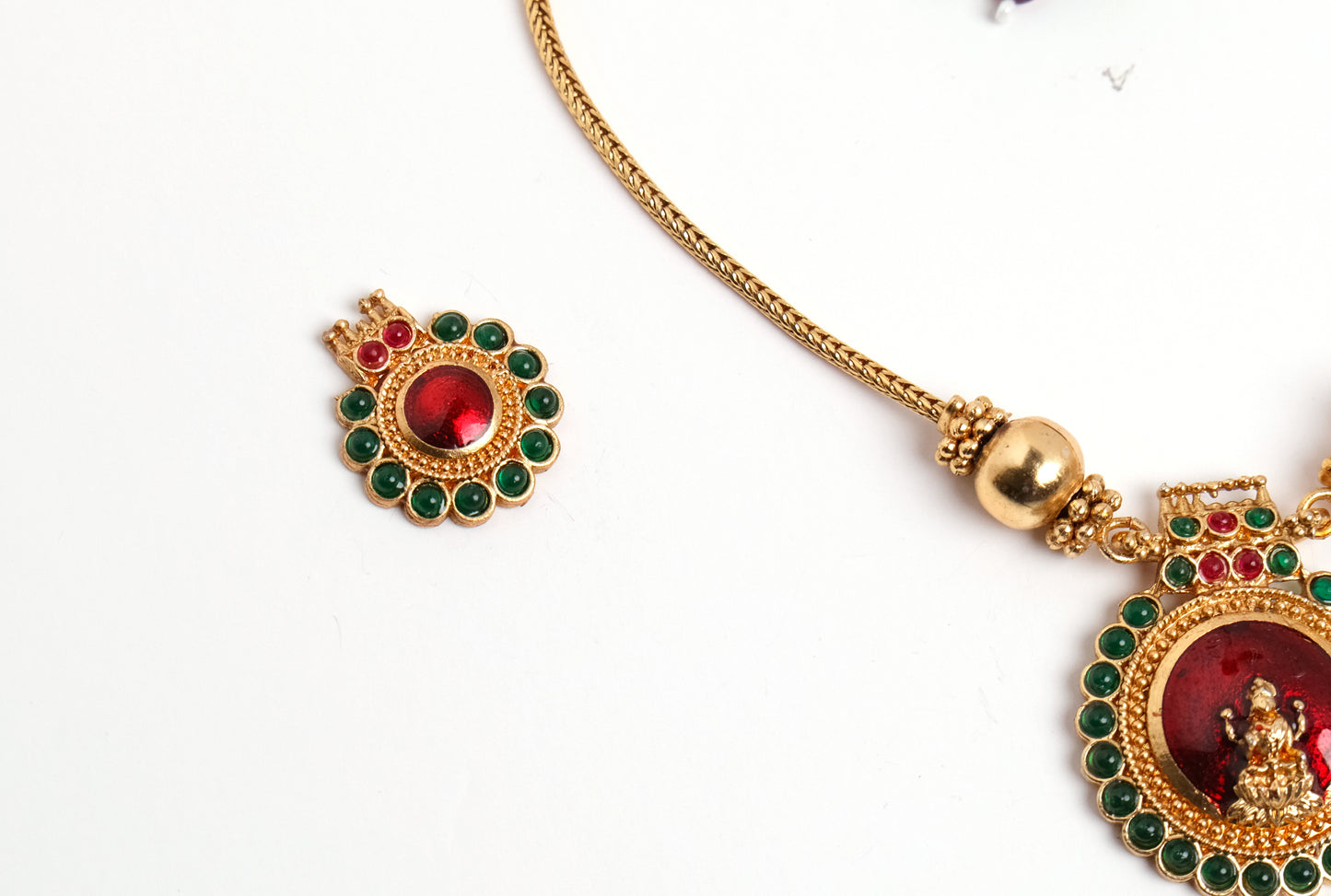 Traditional Lakshmi Red Pendant Temple Jewellery Necklace