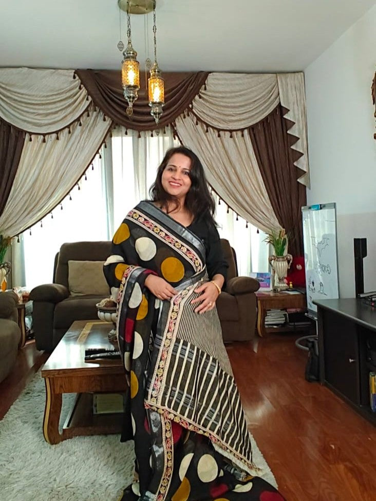 Geometric Polka Dot Design Bagru Cotton Sarees