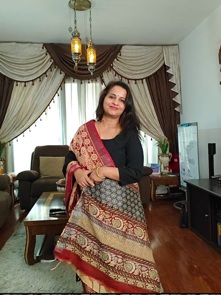 Timeless Black Cotton Saree With Bagru Floral Border