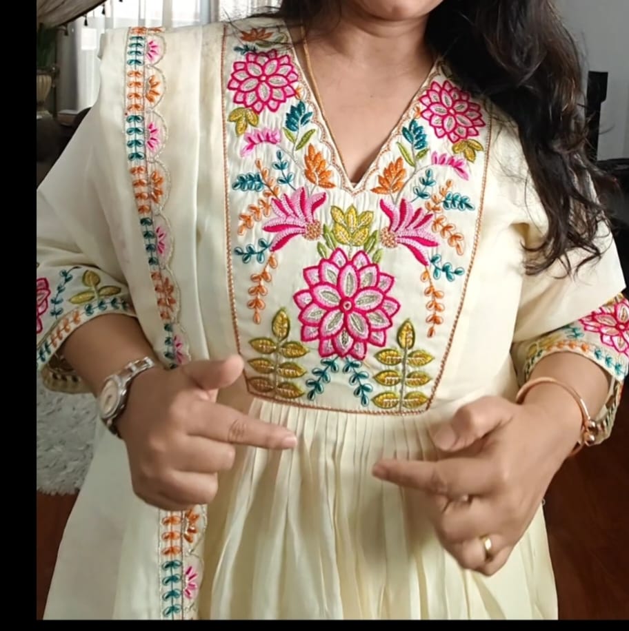 OFF WHITE EMBROIDERED MUL CHANDERI 3PC SET