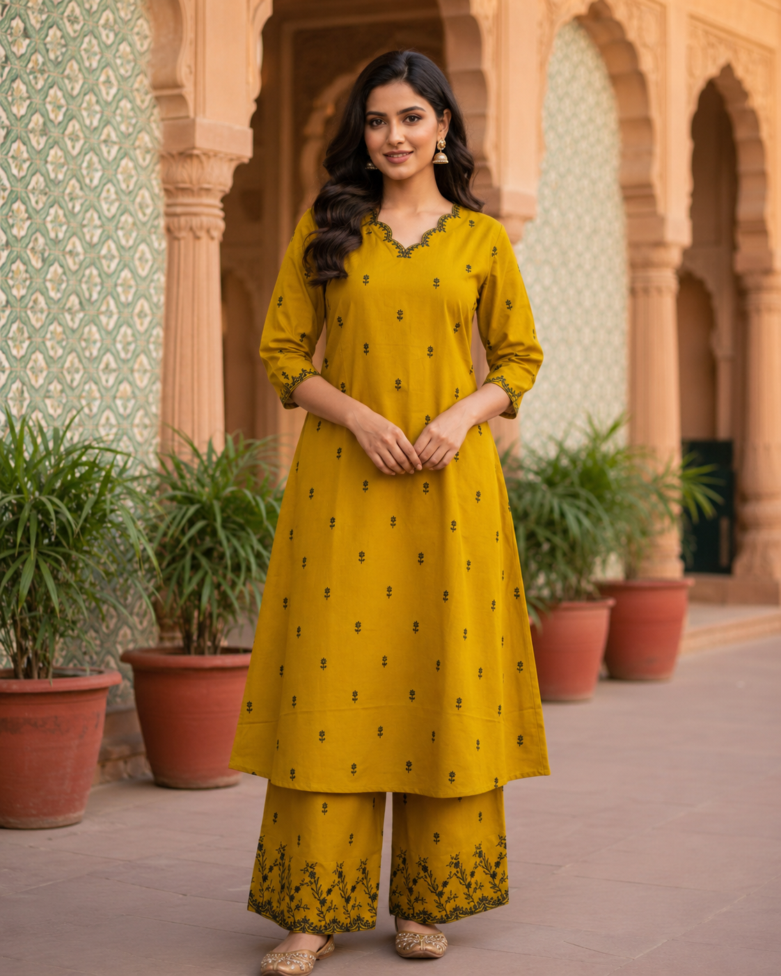 A-LINE  2PC SET(MUSTARD)