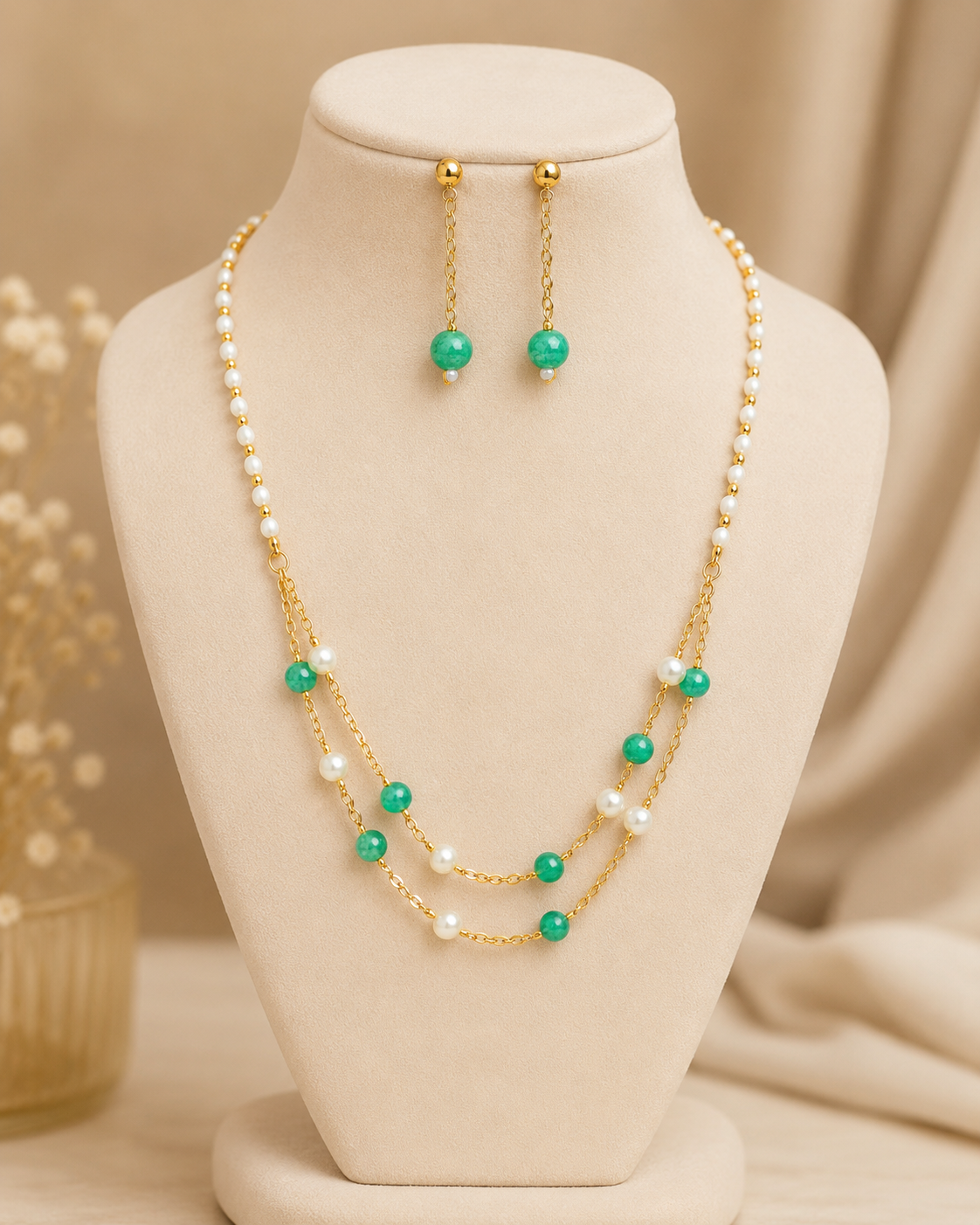 Emerald Elegance Pearl Necklace