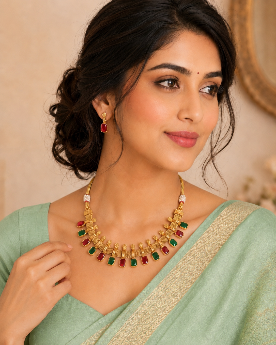 Designer red and Green  Necklace Set