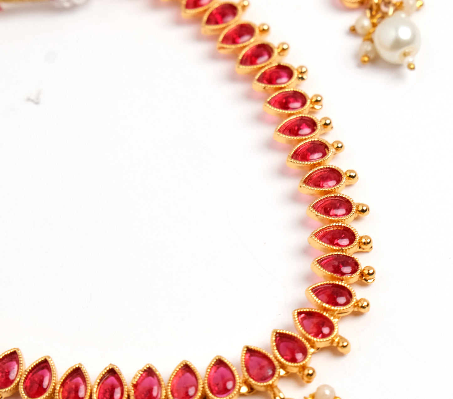 Elegant Ruby Necklace with Pearl Dangling Drops