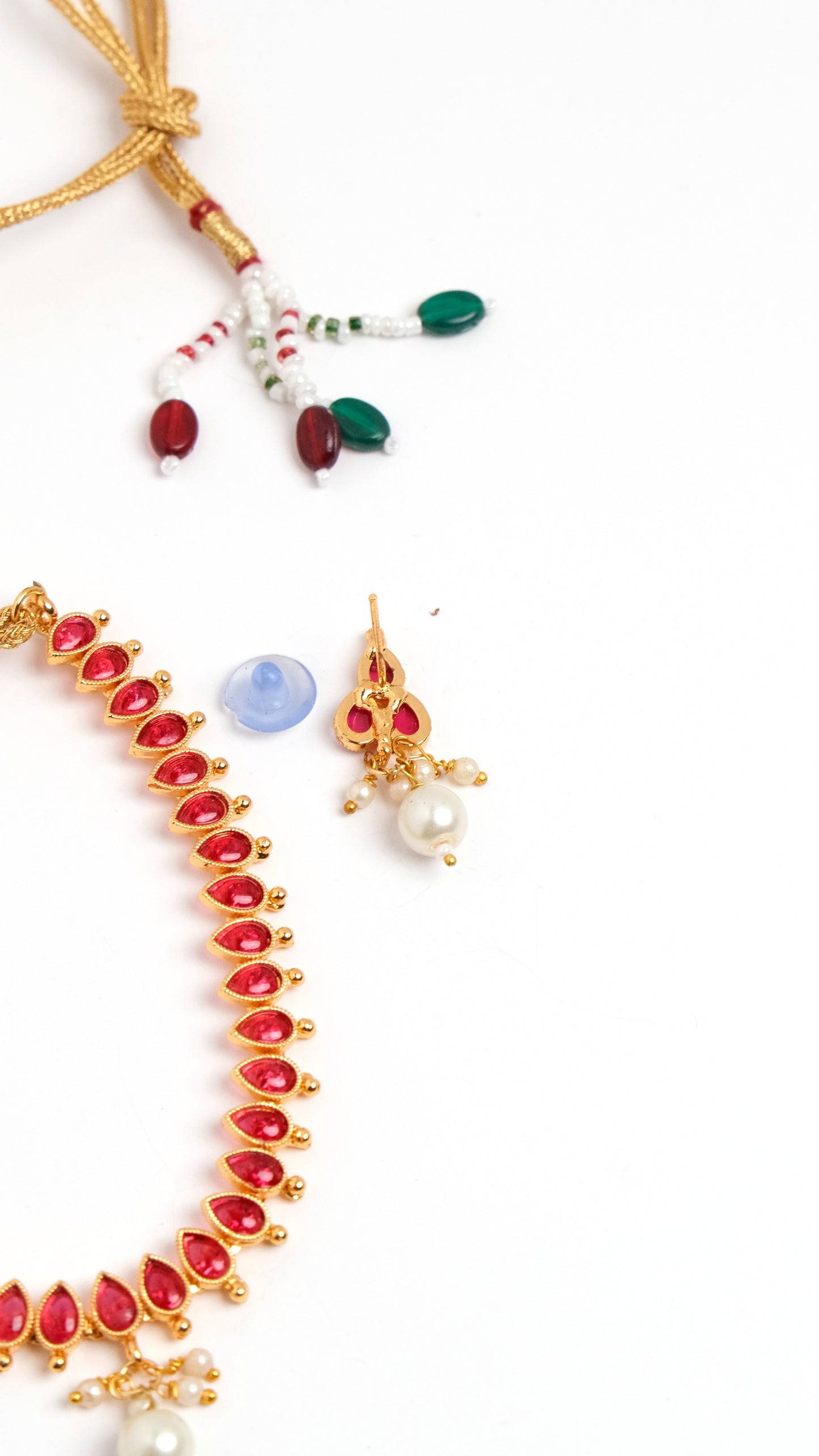 Elegant Ruby Necklace with Pearl Dangling Drops
