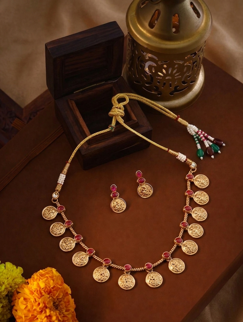 Traditional Kasu Mala Temple Jewellery Necklace