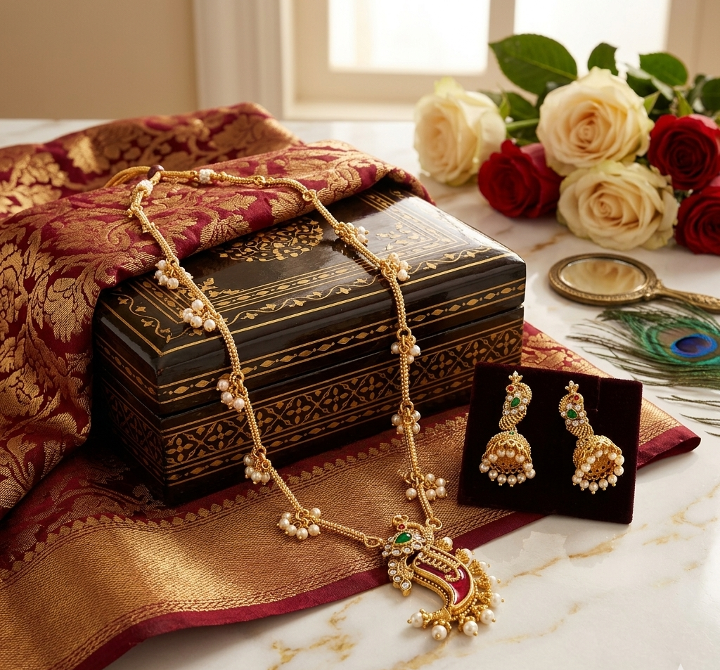 Royal Mango Design Necklace with Elegant Red Accents