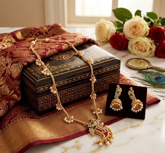 Royal Mango Design Necklace with Elegant Red Accents