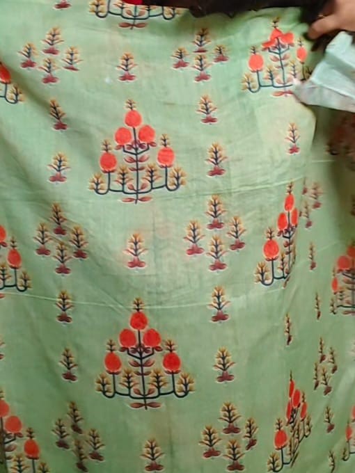 Floral design olive green Chanderi cotton saree