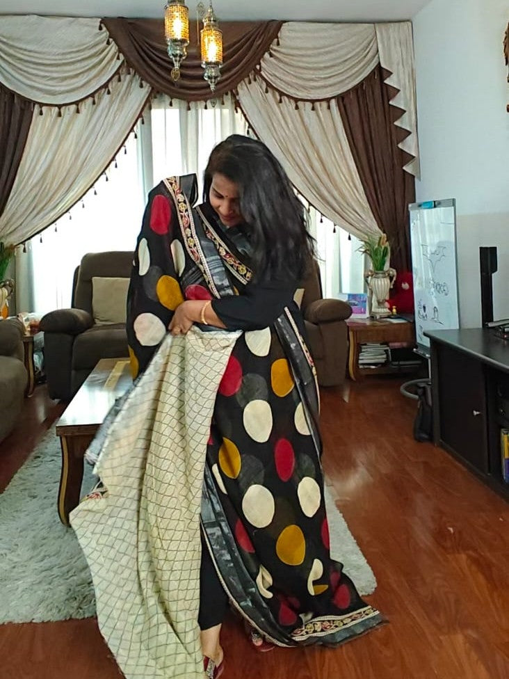 Geometric Polka Dot  Design Bagru Cotton Sarees