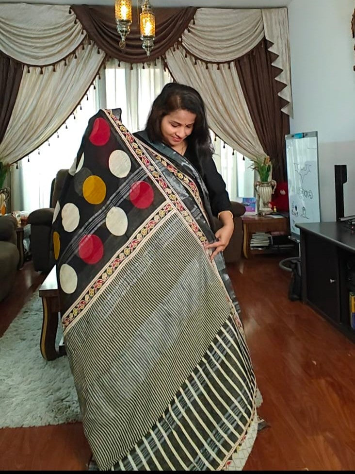 Geometric Polka Dot  Design Bagru Cotton Sarees