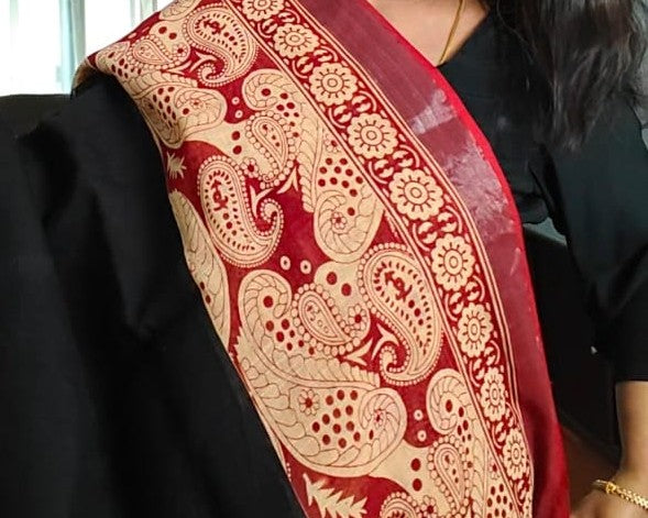 Timeless Black Cotton Saree With Bagru Floral Border