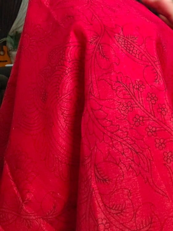 Black and Red border soft mulmul cotton silk pen kalamkari saree