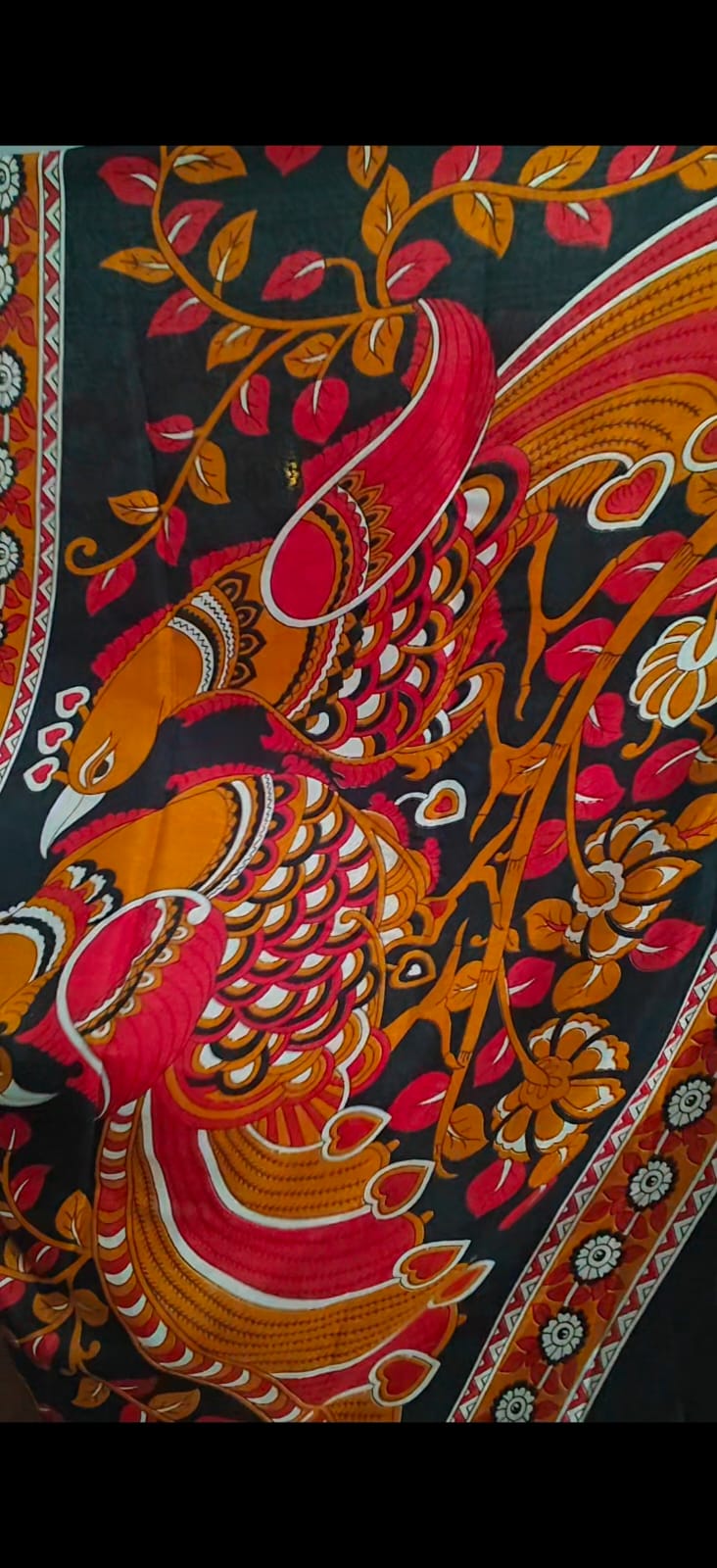 Black and Red border soft mulmul cotton silk pen kalamkari saree