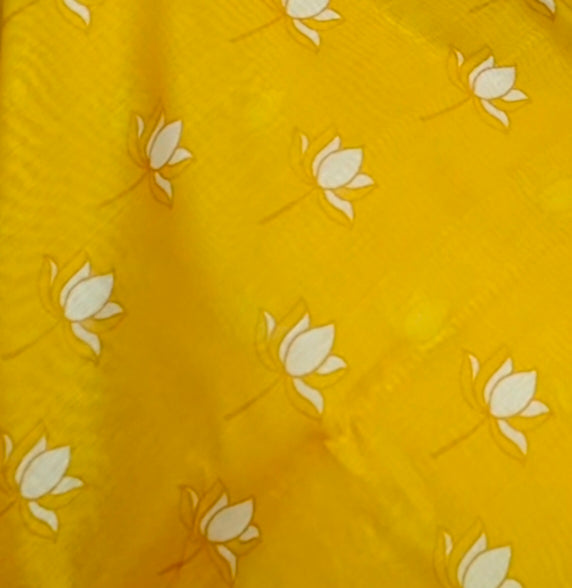 Lotus Print Yellow Colour Chanderi Cotton Sarees