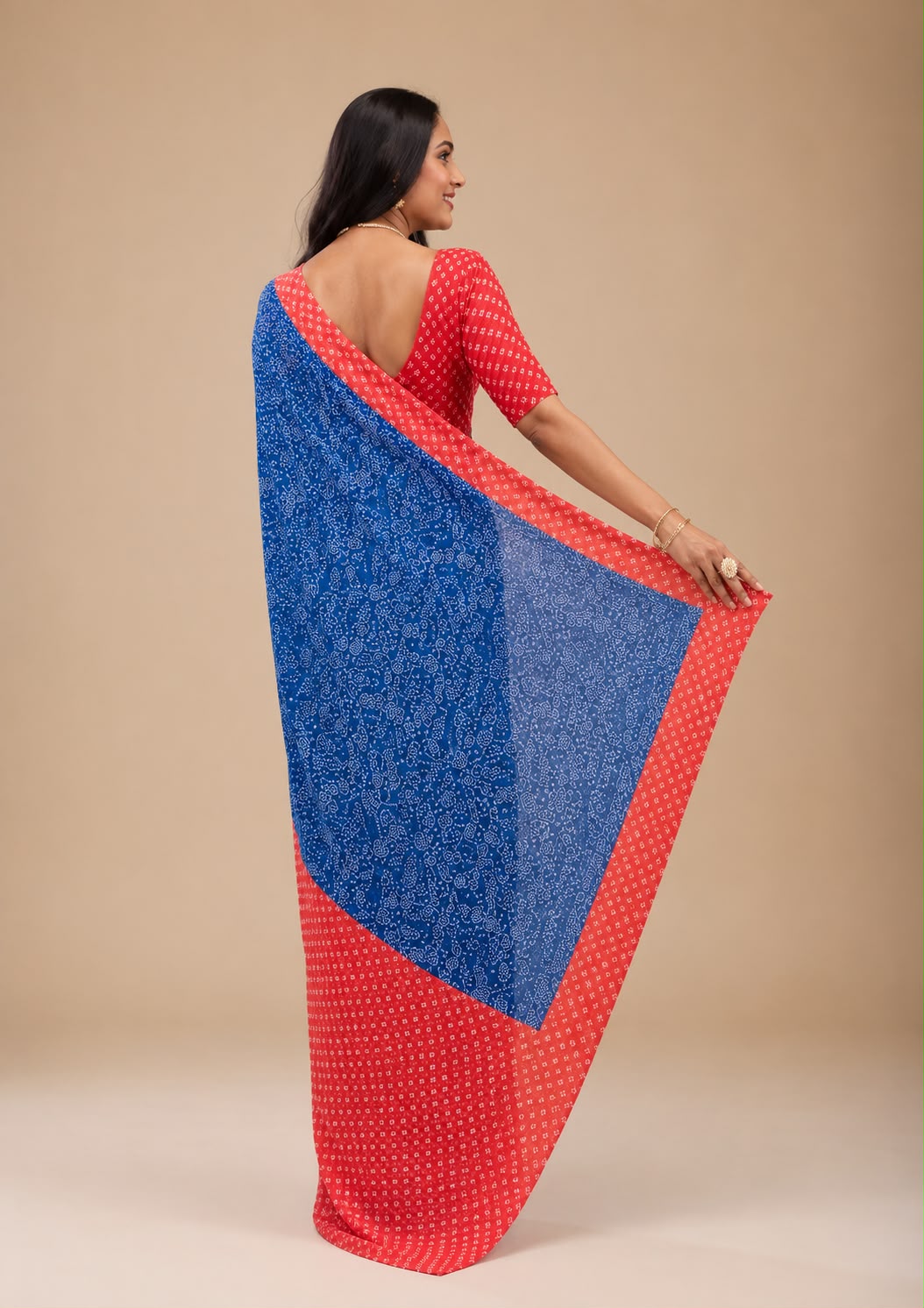 Indigo print Chanderi cotton saree