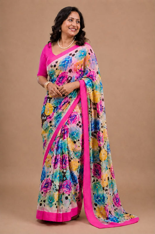 Floral Printed Mul Mul Cotton Saree