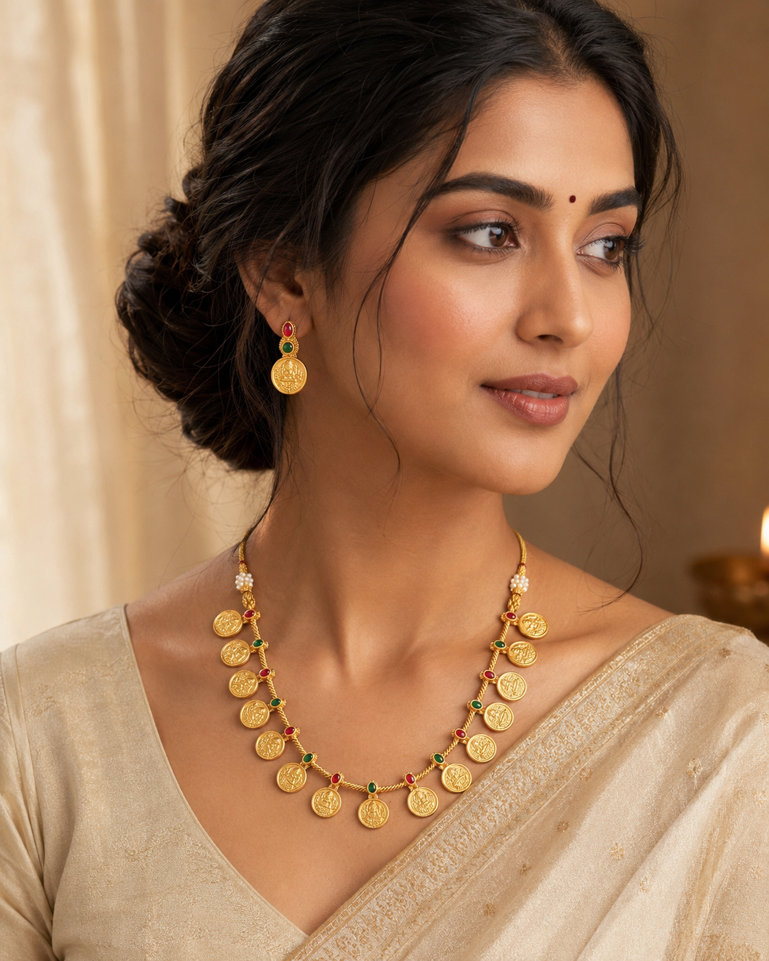 Traditional Kasu Mala Temple Jewellery Necklace